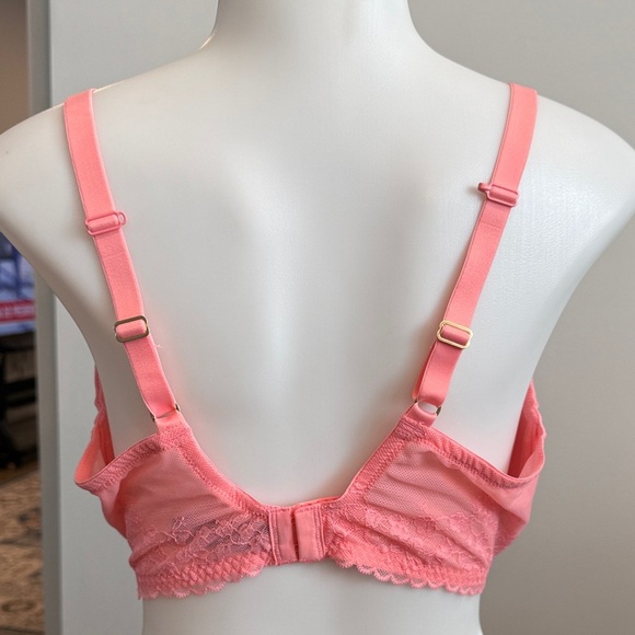 Natori 36DDD Cherry Blossom Peach Rose Pink Lace Plunge Bra - Picture 6 of 9